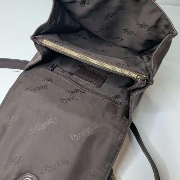 Share Vintage FOSSIL Brown Pebbled Leather Crossbody Messenger Bag Purse 75082 - Picture 5 of 5